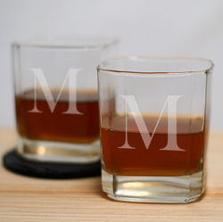 2 Personalized Initial Whiskey and Scotch Rocks Glasses