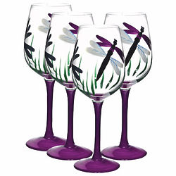Handpainted Dragonflies Wine Glass Set