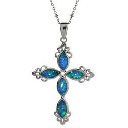 Opal and Sterling Silver Vintage Cross Pendant