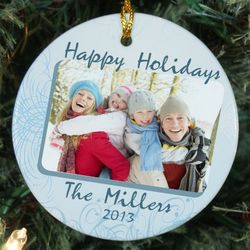 Personalized Photo Happy Holidays Ceramic Ornament