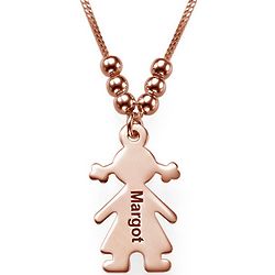 Rose Gold Plated Mother's Necklace with Engraved Children Charm
