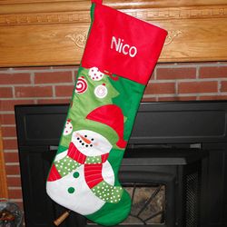Large Cheery Snowman Personalized Christmas Stocking