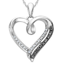 White and Black Diamond Heart Pendant Necklace in Sterling Silver