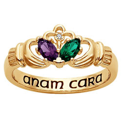 Couple's Gold-Plated Birthstone and Diamond Claddagh Ring