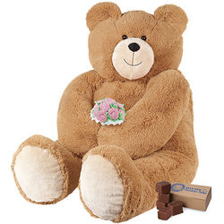 Giant Hunka Love Teddy Bear with Pink Roses and Fudge