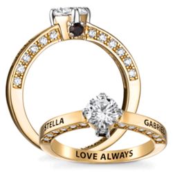Couple's Personalized Gold-Plated Cubic Zirconia Solitaire Ring