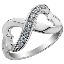 Infinite Love Double Heart White Topaz Ring in Sterling Silver