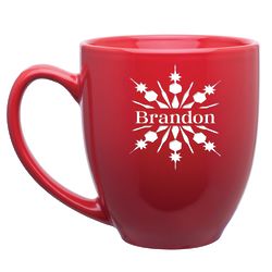 Personalized Snowflake Ceramic Bistro Mug in Red
