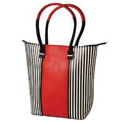 Center Strip Handbag in Red, Black, and White