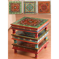 Handpainted Blue Indian Stacking Table