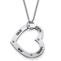 Engraved Names Floating Heart Necklace