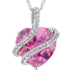 Created White and Pink Sapphire Heart Pendant