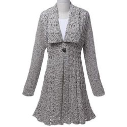 One Button, Wide-Collar Open Weave Sweater Tunic