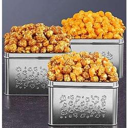 Cheddar Toffee Caramel Crunch Embossed Silver Square Popcorn Tin
