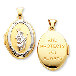 14k Yellow Gold St. Christopher Oval Locket
