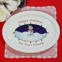 Personalized Ceramic Snowman Platter