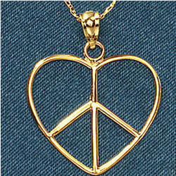14K Gold Heart and Peace Pendant