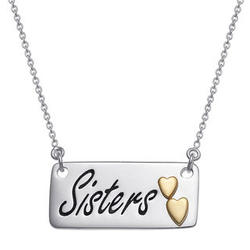 Sterling Silver Sisters Necklace with Gold-Plated Hearts