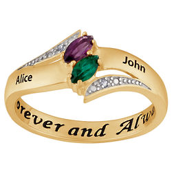 Couple's Gold-Plated Ring with Birthstones and Diamond Accent