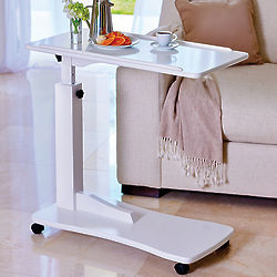 White Adjustable Rolling Sofa Table