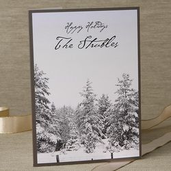 Personalized Snowy Pine Tree Holiday Greeting Cards
