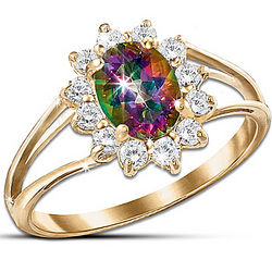 Yellow Gold and Mystic Topaz Ring