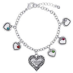 Mother's Rhodium-Plated Hearts with Birthstones Bracelet
