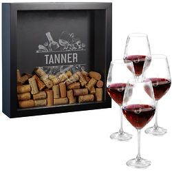 Personalized Turley Shadow Box and Oakmont Wine Glasses