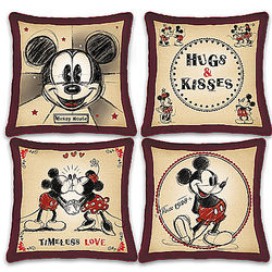 4 Mickey Mouse and Minnie Mouse Vintage Graphic Pillows