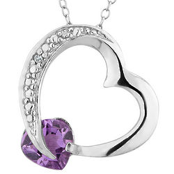 Purple Amethyst Heart Pendant Necklace with Diamond Accent