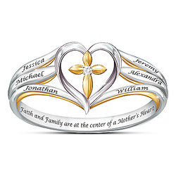 Faith & Family Personalized Diamond Ring with Engraved Names