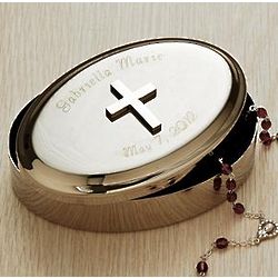 Personalized Silver Keepsake Box with Cross