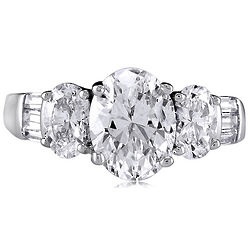 Sterling Silver Oval Cubic Zirconia 3 Stone Ring