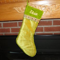 Green Glow Dupion Personalized Christmas Stocking