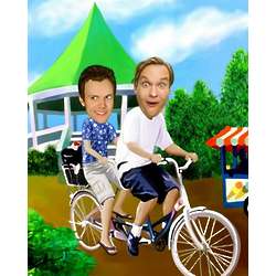 Tandem Bicycle Male Duo Caricature Print from Photos