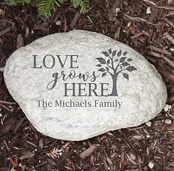 Love Grows Here Engraved 11" Garden Stone