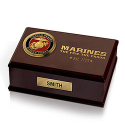USMC Medallion Personalized Wooden Memory Box