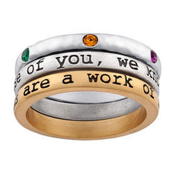 Mother's Tri-Finish Birthstone and Message Trio Ring