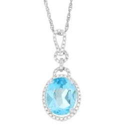 Blue Topaz & Diamond Pendant in Sterling Silver Necklace