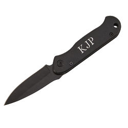 Personalized Locking Pocket Knife in Black Stainless Steel