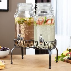 Double Spouted Cold Beverage Dispensers with Stand
