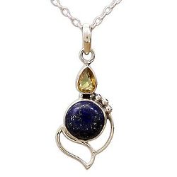 Starry Crest Citrine snd Lapis Lazuli Pendant Necklace