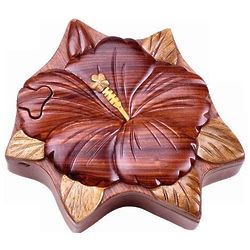 Hibiscus Flower Secret Wooden Puzzle Box