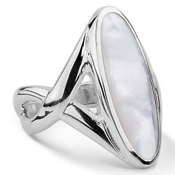Silver White Mother of Pearl Elongated Ring