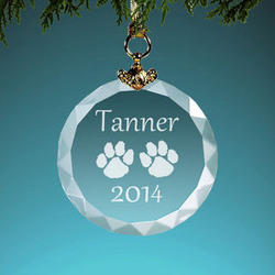 Personalized Paw Print Crystal Christmas Ornament