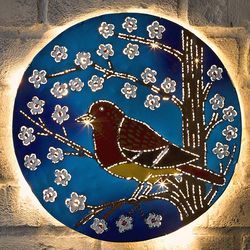 Lighted Recycled Metal Bird Wall Art
