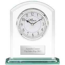 Jade Glass Desk Clock with Personalized Plaque