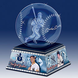 Mickey Mantle Laser-Etched Glass Baseball Sculpture