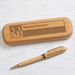 Personalized Sophisticated Alderwood Pen and Case