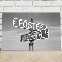Personalized Street Sign Canvas Print in Black and White